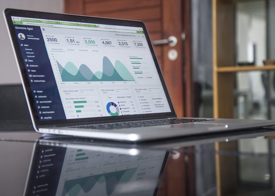 Laptop com gráficos e indicadores de desempenho empresarial representando o Painel Receita